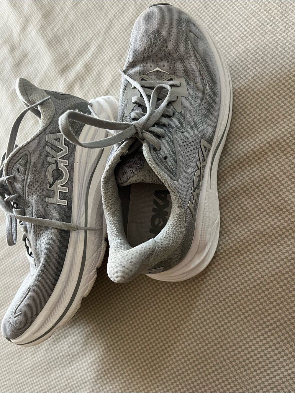 Hoka One One Light Gray and White Athletic Sneakers